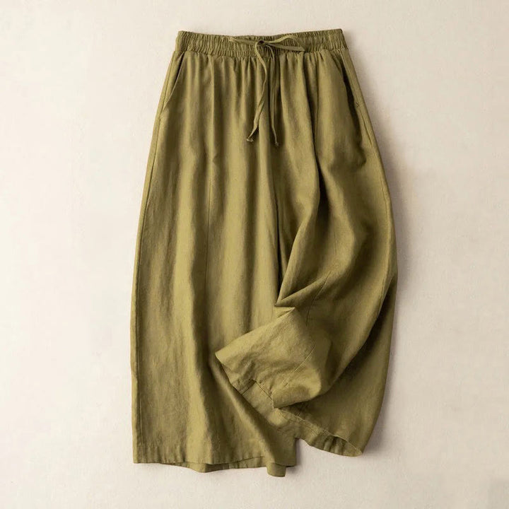 Buddha Stones無地 7-8丈 カプリ クロップドパンツ コットンリネン レディース ワイドレッグパンツ ポケット付き - ダークゴールデンロッド - US12、 UK/AU16、 EU44 (3XL) - image 11