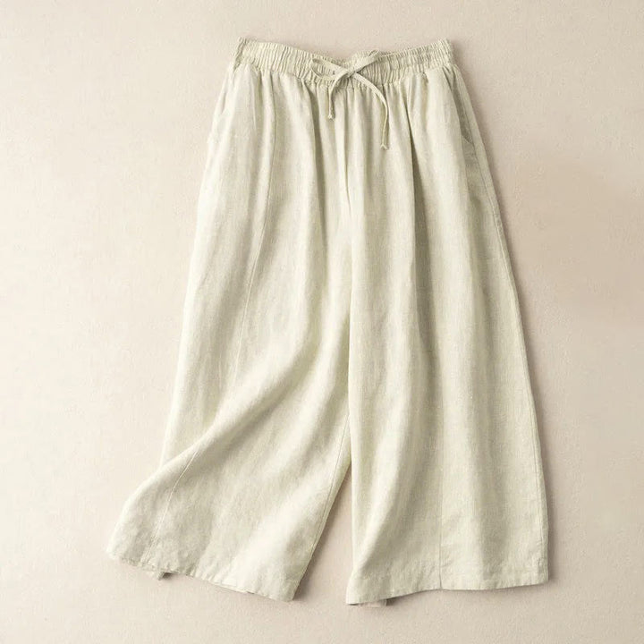 Buddha Stones無地 7-8丈 カプリ クロップドパンツ コットンリネン レディース ワイドレッグパンツ ポケット付き - ベージュ - US12、 UK/AU16、 EU44 (3XL) - image 22