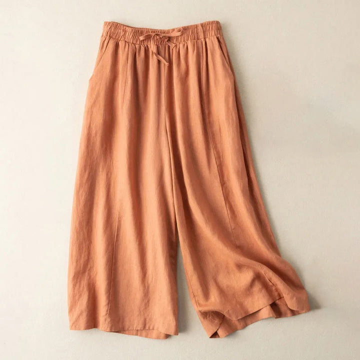 Buddha Stones無地 7-8丈 カプリ クロップドパンツ コットンリネン レディース ワイドレッグパンツ ポケット付き - ダークオレンジ - US12、 UK/AU16、 EU44 (3XL) - image 15