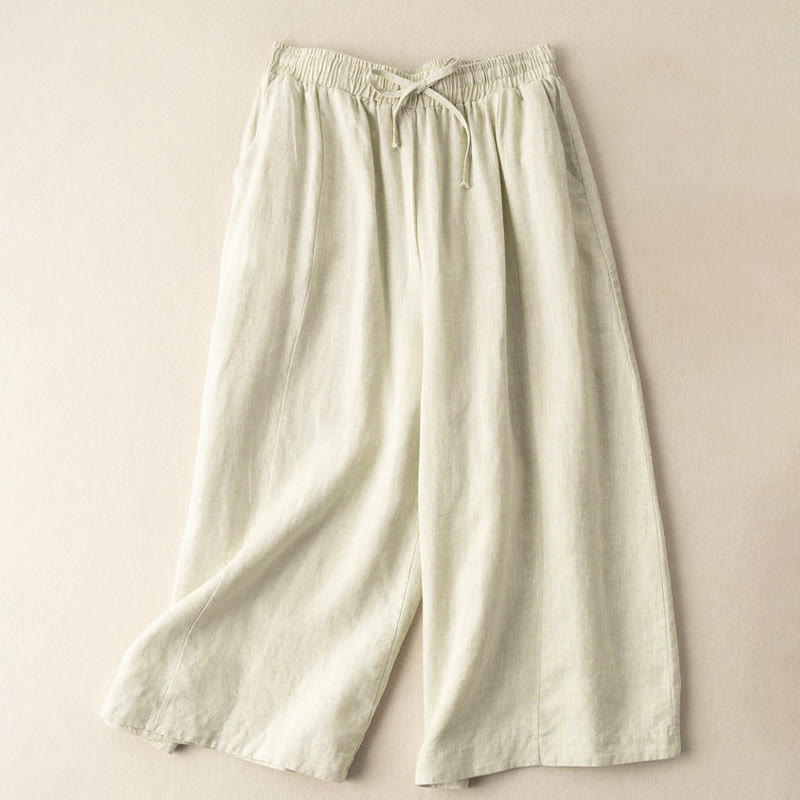 Buddha Stones無地 7-8丈 カプリ クロップドパンツ コットンリネン レディース ワイドレッグパンツ ポケット付き - image 23