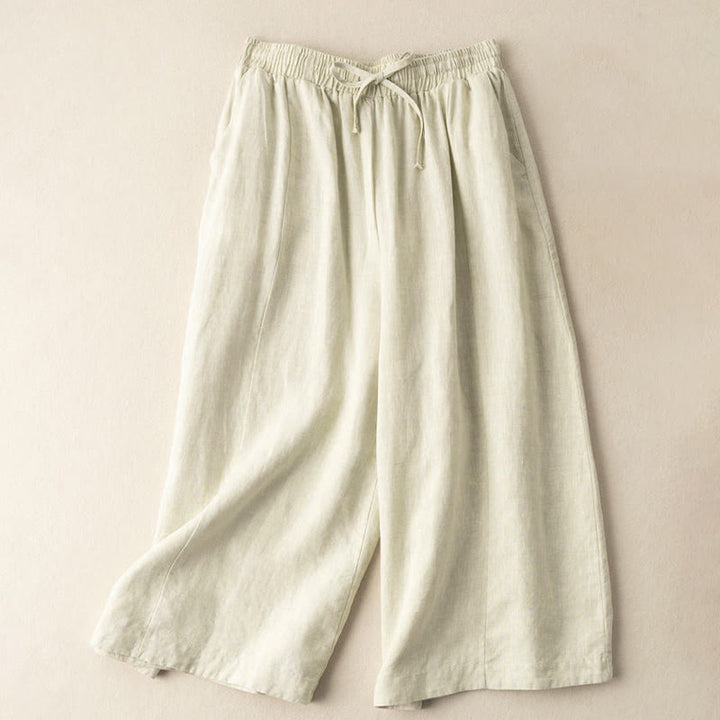 Buddha Stones無地 7-8丈 カプリ クロップドパンツ コットンリネン レディース ワイドレッグパンツ ポケット付き - image 23