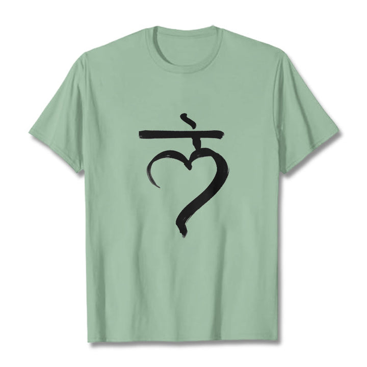 Buddha Stonesカジュアル ラムマントラ サンスクリット コットン Tシャツ - ペールグリーン - 2XL - image 15