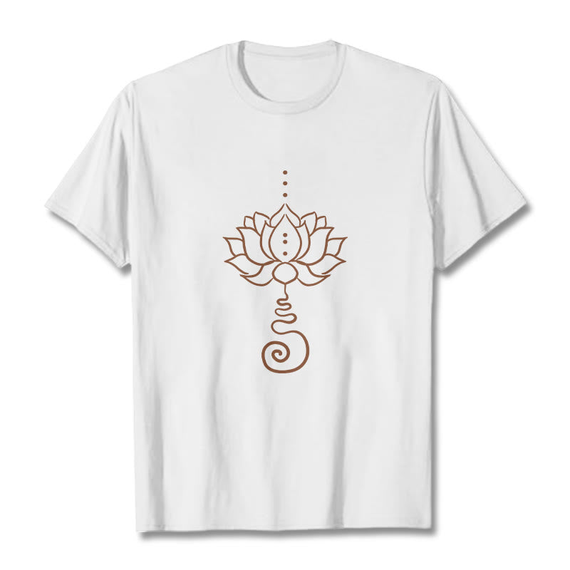 Buddha Stonesカジュアル ロータス デザイン コットン Tシャツ - 白 - 2XL - image 1