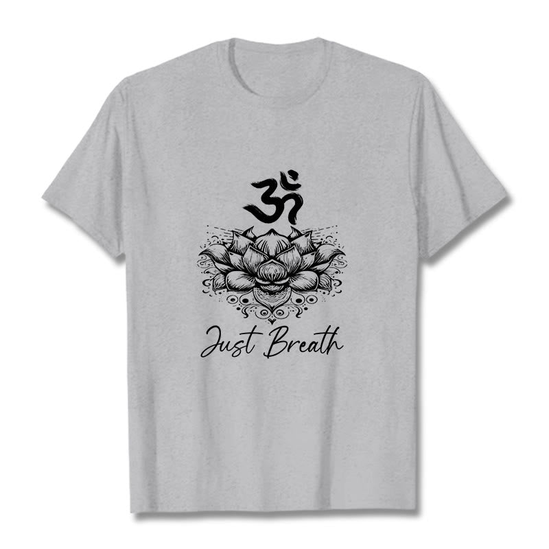 Buddha Stonesカジュアルオームシンボル蓮の花柄コットンTシャツ - ライトグレー - 2XL - image 19