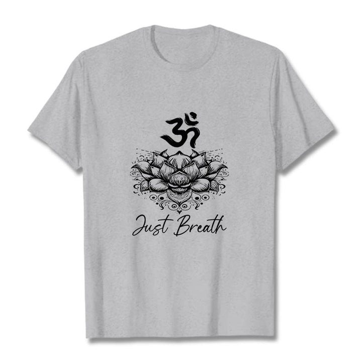 Buddha Stonesカジュアルオームシンボル蓮の花柄コットンTシャツ - ライトグレー - 2XL - image 19