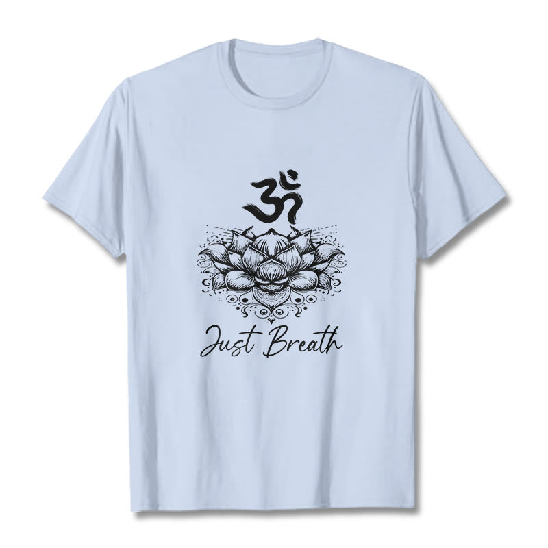 Buddha Stonesカジュアルオームシンボル蓮の花柄コットンTシャツ - ライトシアン - 2XL - image 18