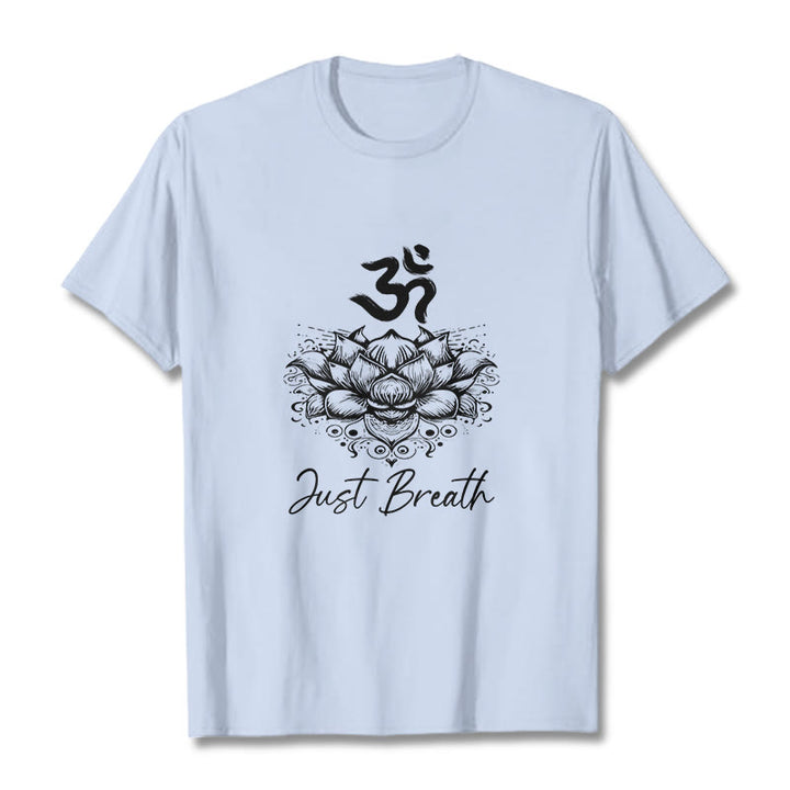 Buddha Stonesカジュアルオームシンボル蓮の花柄コットンTシャツ - ライトシアン - 2XL - image 18