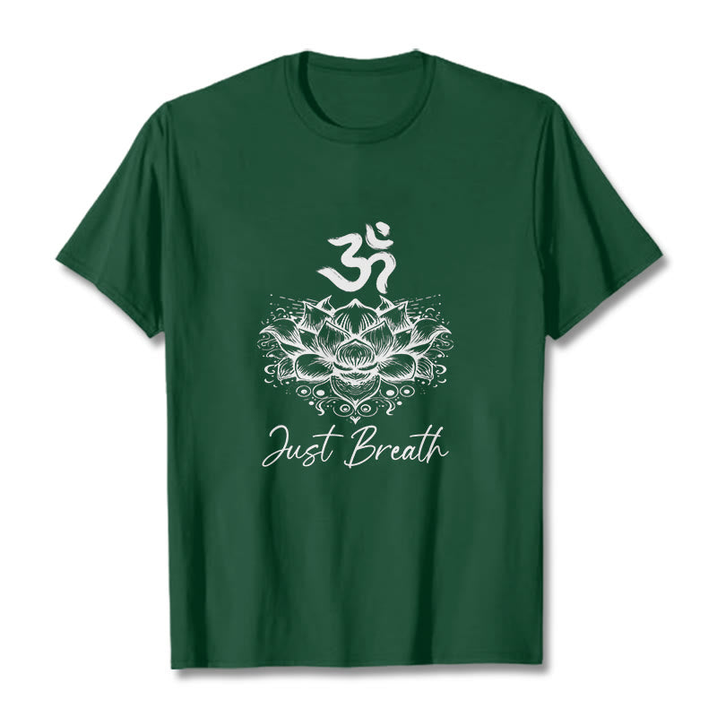 Buddha Stonesカジュアルオームシンボル蓮の花柄コットンTシャツ - フォレストグリーン - 2XL - image 0