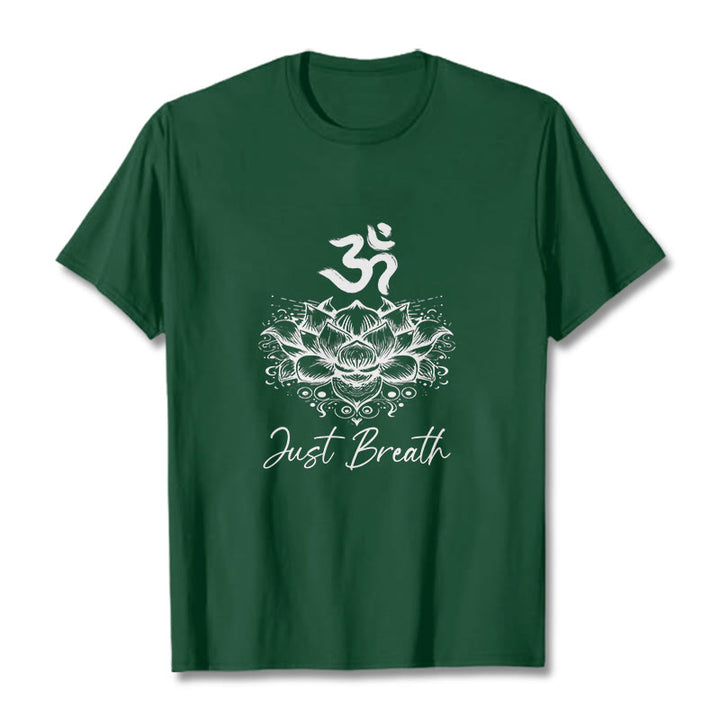 Buddha Stonesカジュアルオームシンボル蓮の花柄コットンTシャツ - フォレストグリーン - 2XL - image 0