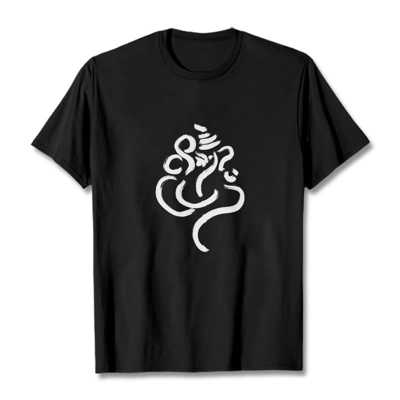 Buddha Stonesカジュアルガネーシャ柄コットンTシャツ - 黒 - 2XL - image 1
