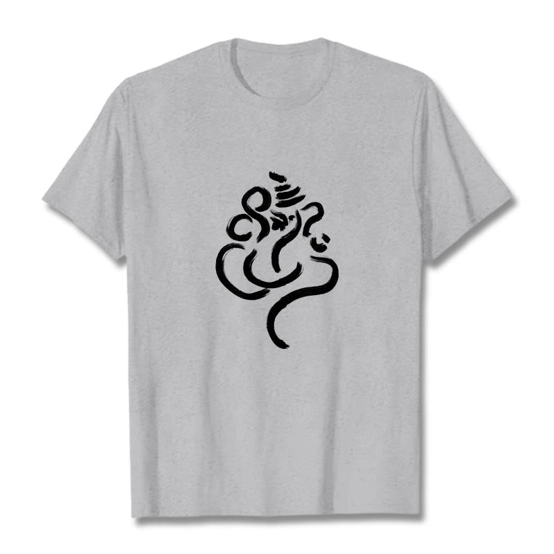 Buddha Stonesカジュアルガネーシャ柄コットンTシャツ - ライトグレー - 2XL - image 19