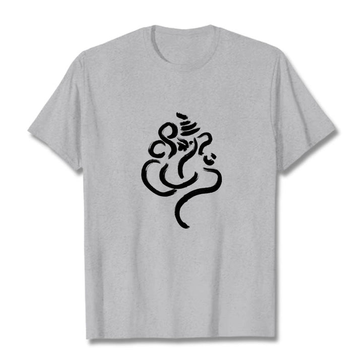 Buddha Stonesカジュアルガネーシャ柄コットンTシャツ - ライトグレー - 2XL - image 19