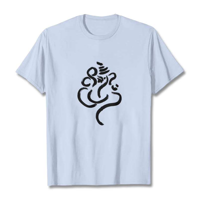 Buddha Stonesカジュアルガネーシャ柄コットンTシャツ - ライトシアン - 2XL - image 18