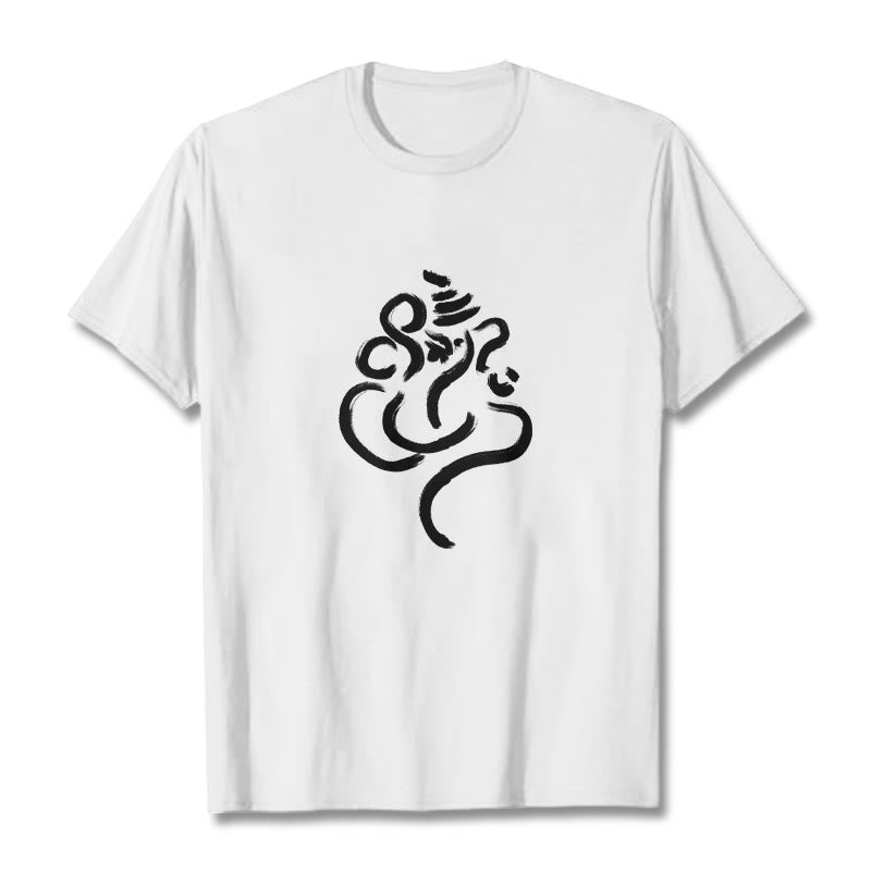 Buddha Stonesカジュアルガネーシャ柄コットンTシャツ - 白 - 2XL - image 5