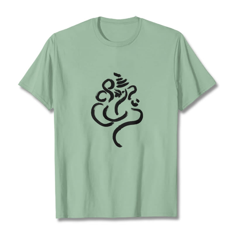Buddha Stonesカジュアルガネーシャ柄コットンTシャツ - 淡い緑色 - 2XL - image 14