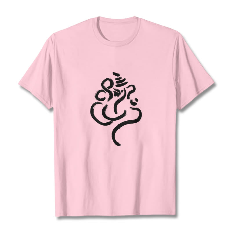 Buddha Stonesカジュアルガネーシャ柄コットンTシャツ - ライトピンク - 2XL - image 12