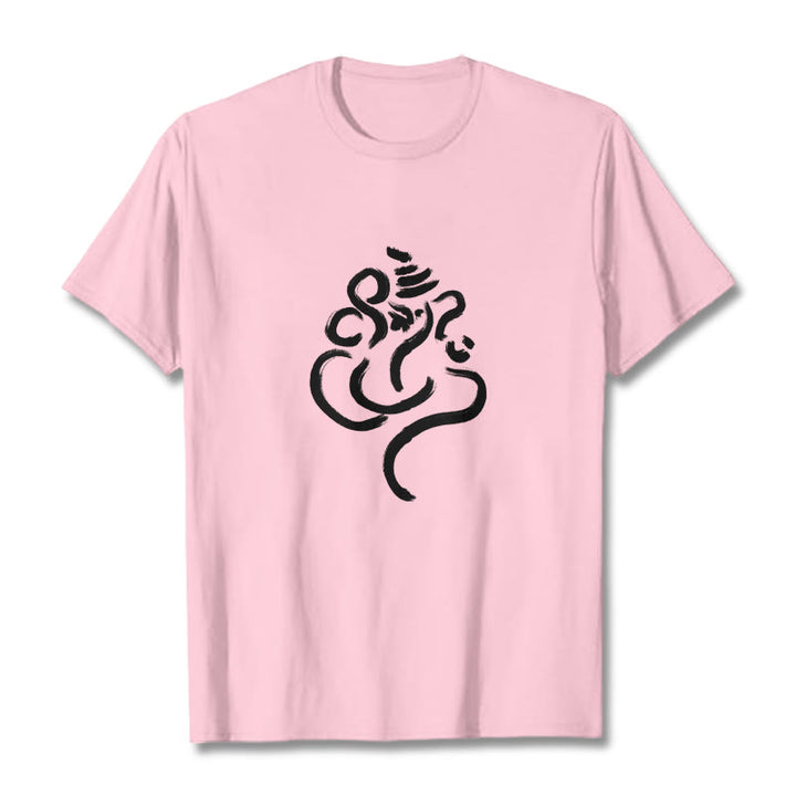 Buddha Stonesカジュアルガネーシャ柄コットンTシャツ - ライトピンク - 2XL - image 12