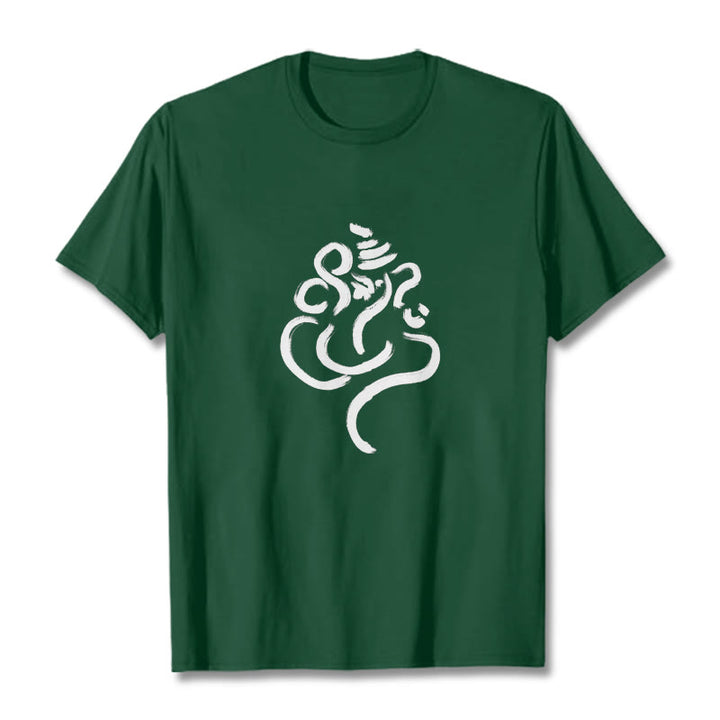 Buddha Stonesカジュアルガネーシャ柄コットンTシャツ - フォレストグリーン - 2XL - image 10