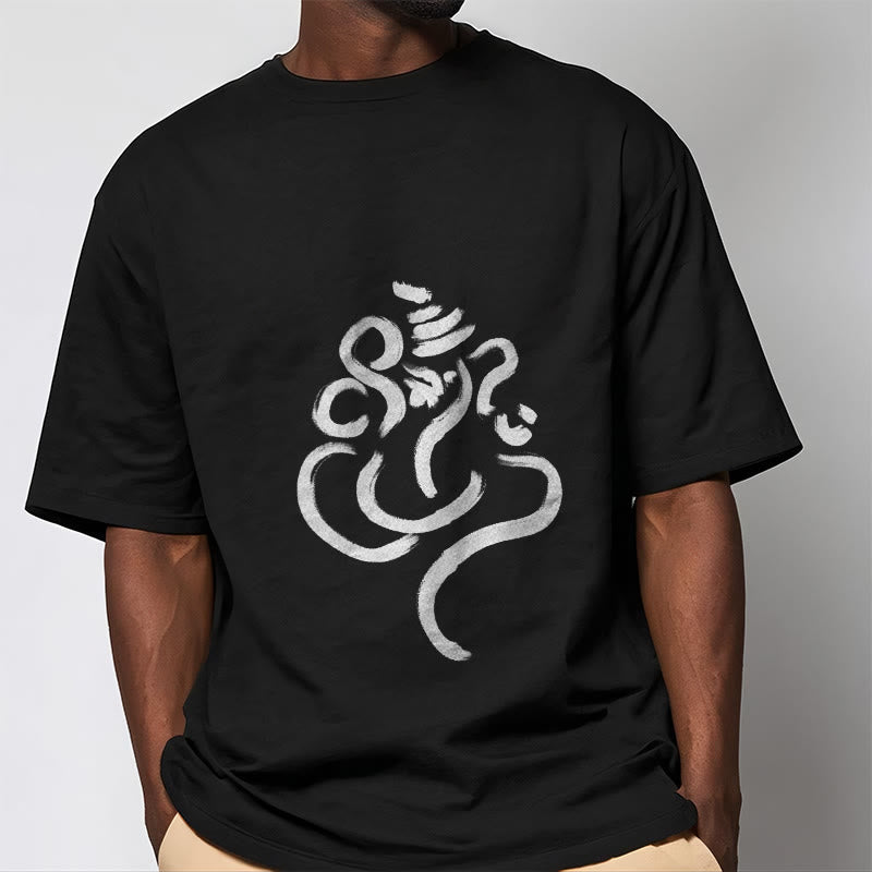 Buddha Stonesカジュアルガネーシャ柄コットンTシャツ - image 1