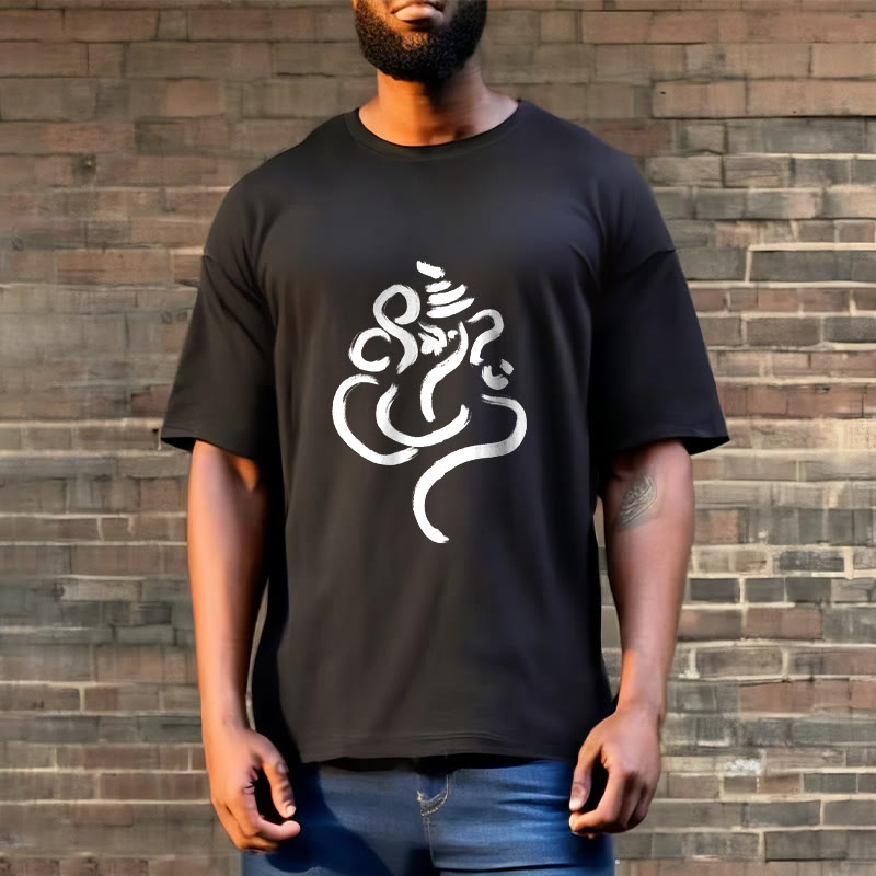 Buddha Stonesカジュアルガネーシャ柄コットンTシャツ - image 2