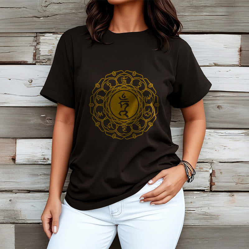 Buddha Stonesカジュアル ハムシンボル ヴィシュッダ柄 コットンTシャツ - image 8
