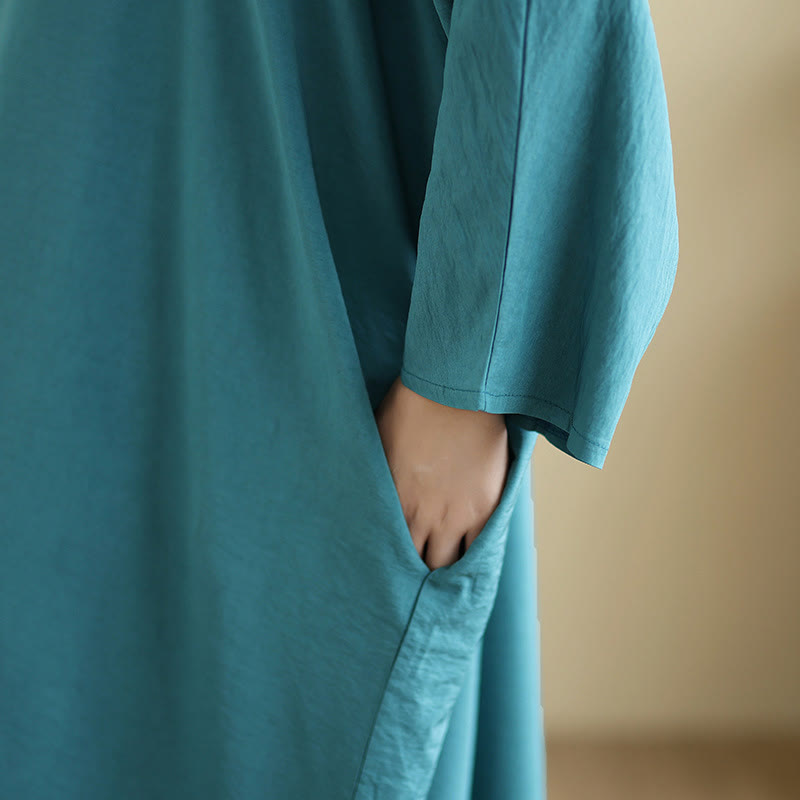 Buddha Stonesレトロ カジュアル 無地 長袖 コットンリネン マキシドレス ポケット付き - image 22