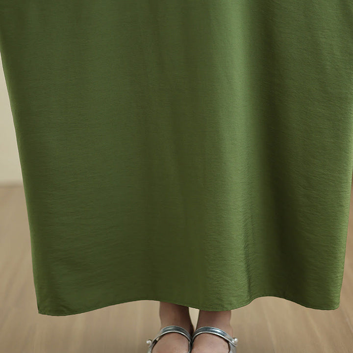 Buddha Stonesレトロ カジュアル 無地 長袖 コットンリネン マキシドレス ポケット付き - image 11