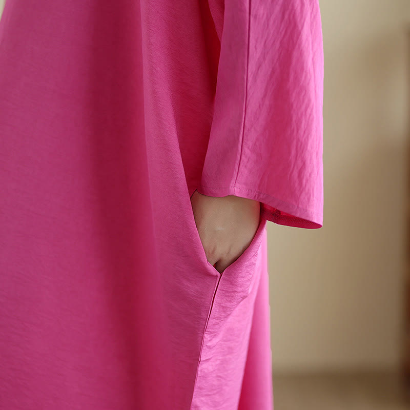 Buddha Stonesレトロ カジュアル 無地 長袖 コットンリネン マキシドレス ポケット付き - image 29