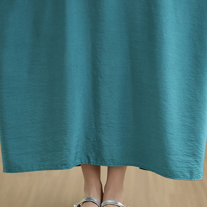 Buddha Stonesレトロ カジュアル 無地 長袖 コットンリネン マキシドレス ポケット付き - image 23