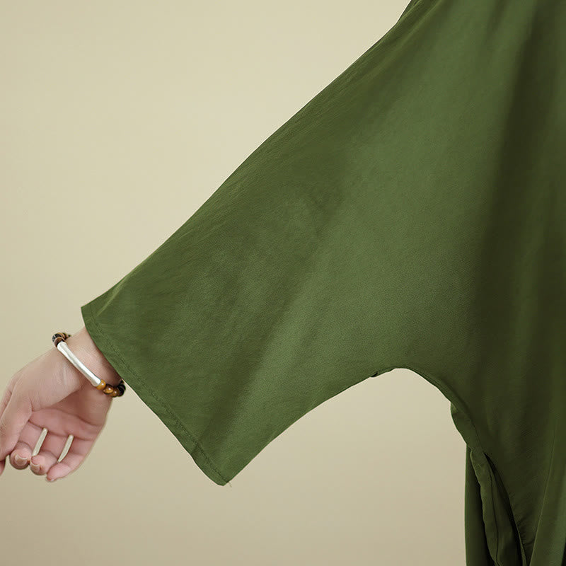 Buddha Stonesレトロ カジュアル 無地 長袖 コットンリネン マキシドレス ポケット付き - image 10