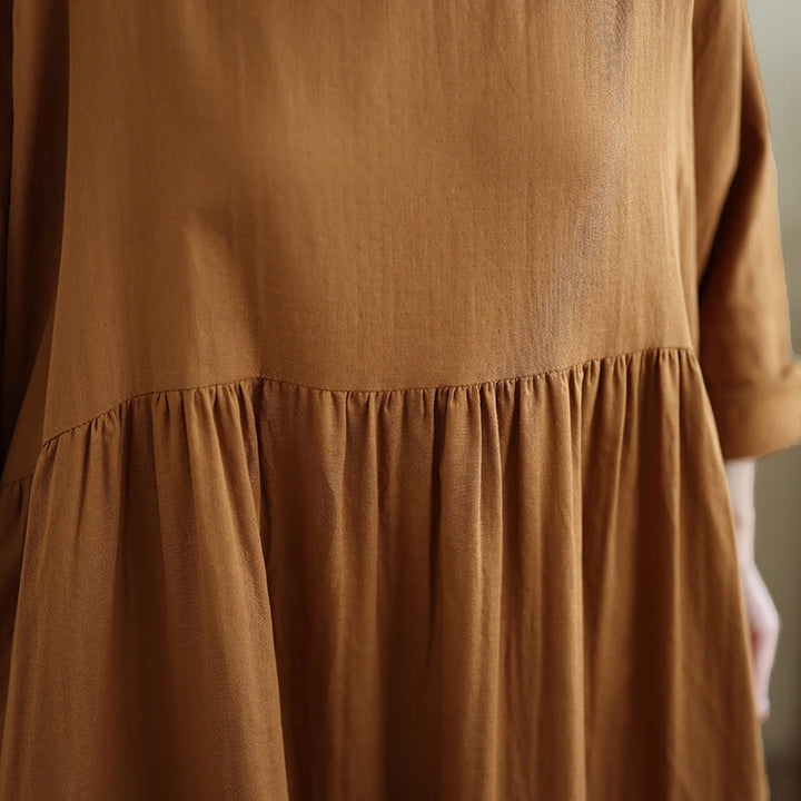 Buddha Stones秋 フーディーデザイン 長袖 コットンリネン ミディドレス ポケット付き - image 8