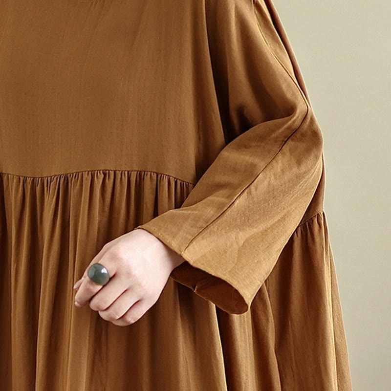 Buddha Stones秋 フーディーデザイン 長袖 コットンリネン ミディドレス ポケット付き - image 10