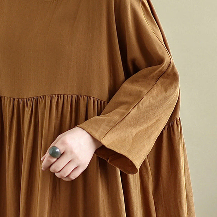 Buddha Stones秋 フーディーデザイン 長袖 コットンリネン ミディドレス ポケット付き - image 10