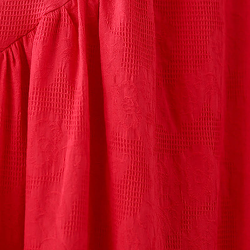 Buddha Stonesプレーン ジャカード フラワー イレギュラー ロングスリーブ コットンリネン ミディドレス ポケット付き - image 11