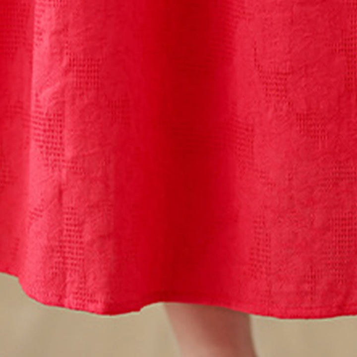 Buddha Stonesプレーン ジャカード フラワー イレギュラー ロングスリーブ コットンリネン ミディドレス ポケット付き - image 14