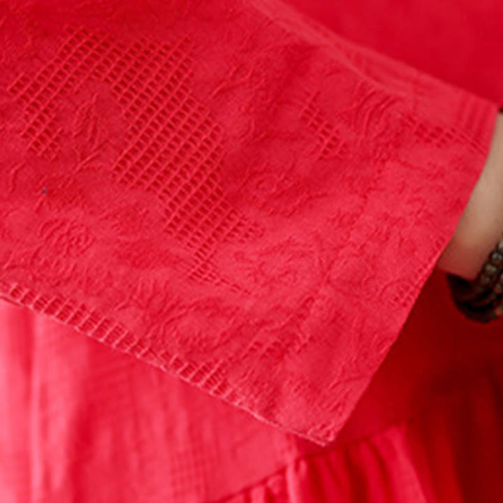 Buddha Stonesプレーン ジャカード フラワー イレギュラー ロングスリーブ コットンリネン ミディドレス ポケット付き - image 13