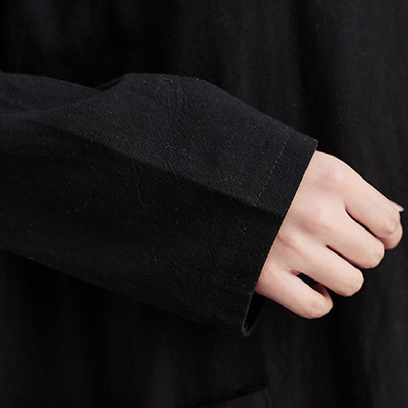 Buddha Stones秋 カジュアル シンプルデザイン 長袖 コットンリネン マキシワンピース ポケット付き - image 11