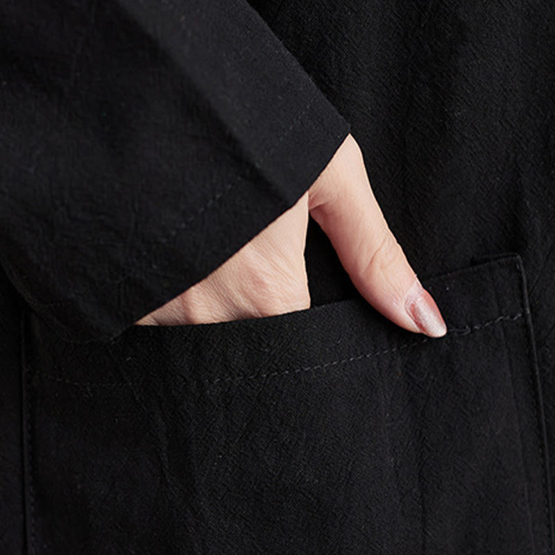 Buddha Stones秋 カジュアル シンプルデザイン 長袖 コットンリネン マキシワンピース ポケット付き - image 12