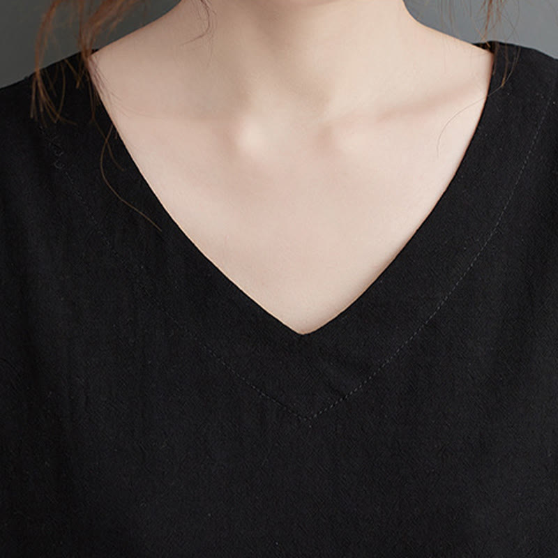 Buddha Stones秋 カジュアル シンプルデザイン 長袖 コットンリネン マキシワンピース ポケット付き - image 8