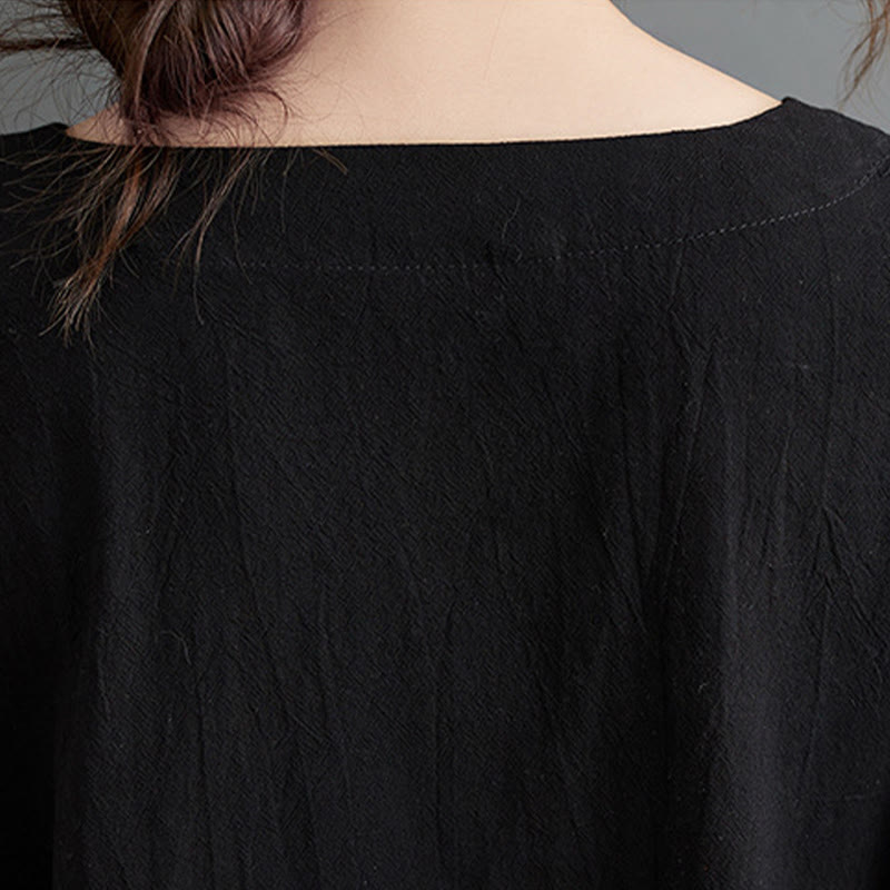 Buddha Stones秋 カジュアル シンプルデザイン 長袖 コットンリネン マキシワンピース ポケット付き - image 9