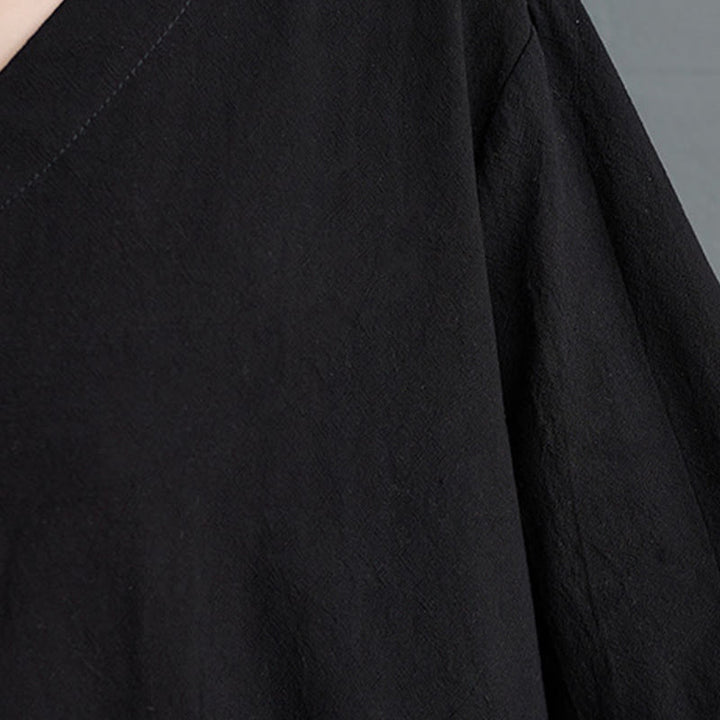 Buddha Stones秋 カジュアル シンプルデザイン 長袖 コットンリネン マキシワンピース ポケット付き - image 10