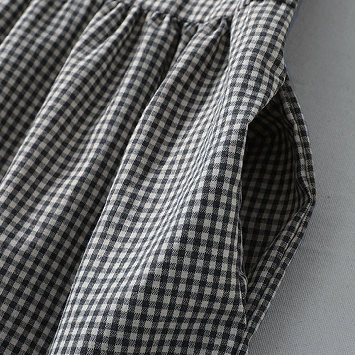 Buddha Stonesカジュアル チェック柄 ロング ランタンスリーブ コットンリネン ミディドレス ポケット付き - image 14