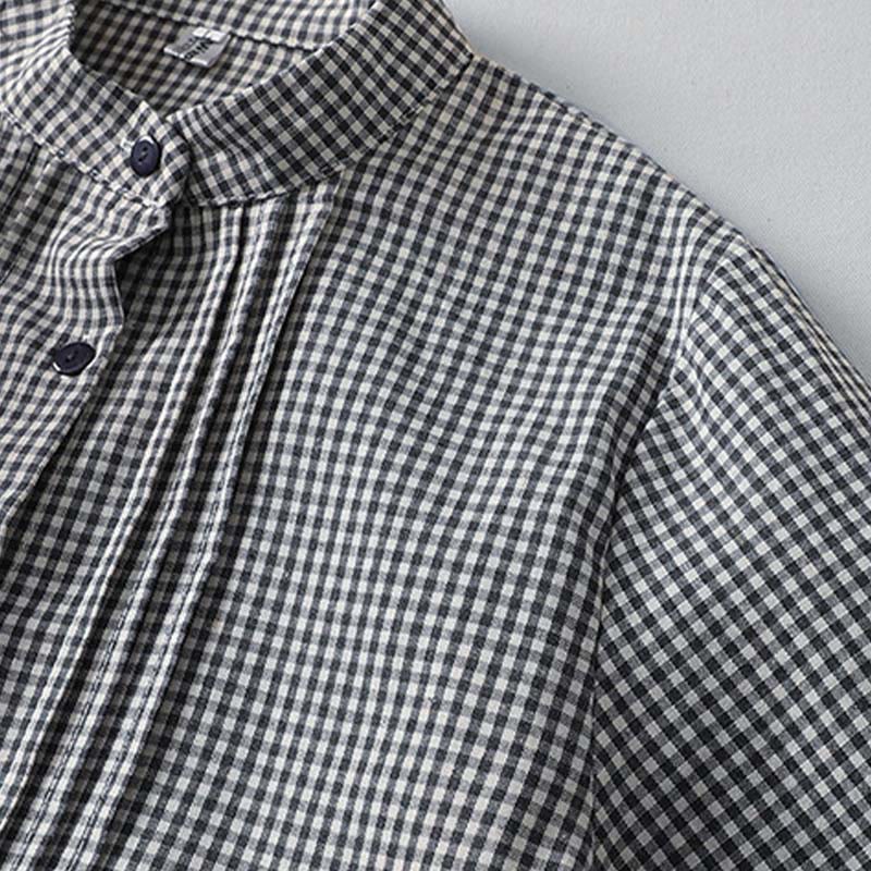 Buddha Stonesカジュアル チェック柄 ロング ランタンスリーブ コットンリネン ミディドレス ポケット付き - image 9