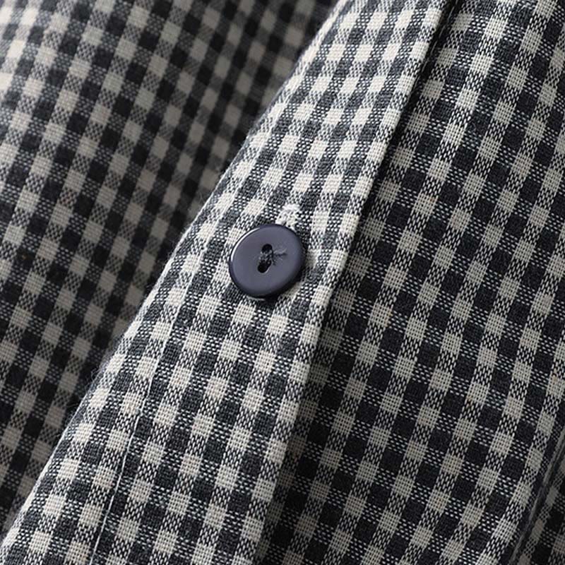 Buddha Stonesカジュアル チェック柄 ロング ランタンスリーブ コットンリネン ミディドレス ポケット付き - image 12