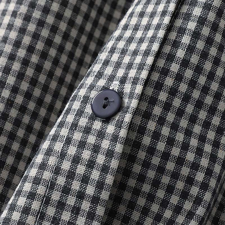 Buddha Stonesカジュアル チェック柄 ロング ランタンスリーブ コットンリネン ミディドレス ポケット付き - image 12