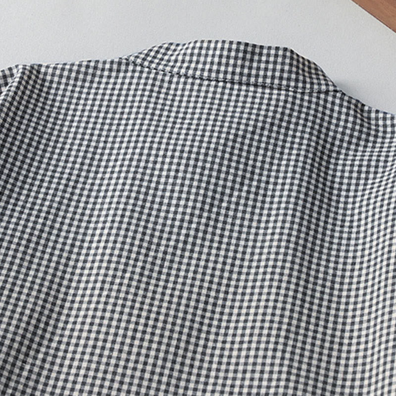 Buddha Stonesカジュアル チェック柄 ロング ランタンスリーブ コットンリネン ミディドレス ポケット付き - image 10