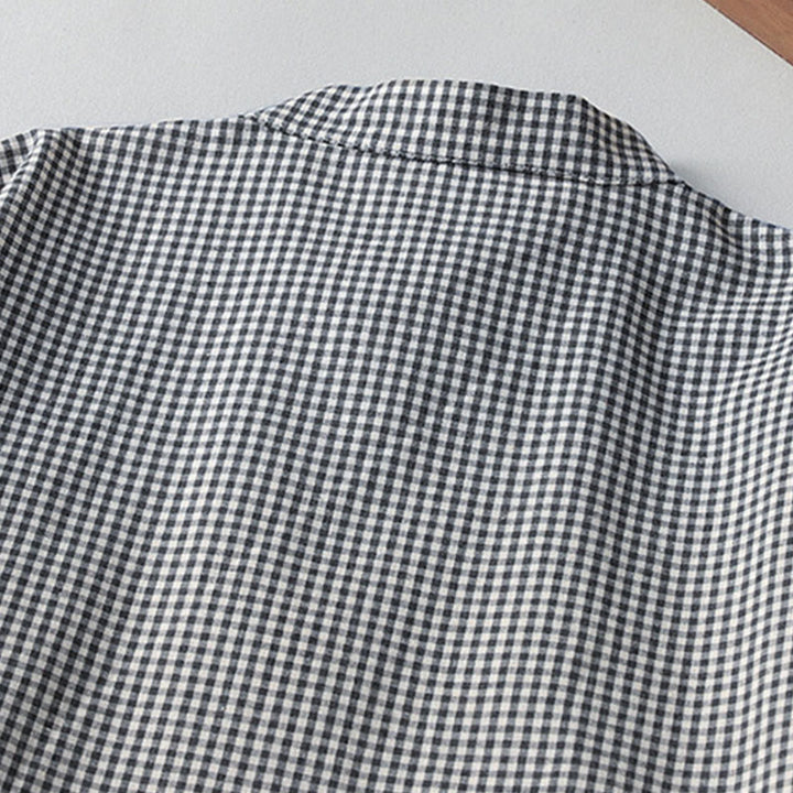 Buddha Stonesカジュアル チェック柄 ロング ランタンスリーブ コットンリネン ミディドレス ポケット付き - image 10