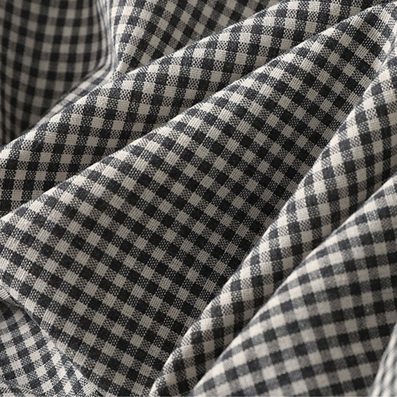 Buddha Stonesカジュアル チェック柄 ロング ランタンスリーブ コットンリネン ミディドレス ポケット付き - image 15