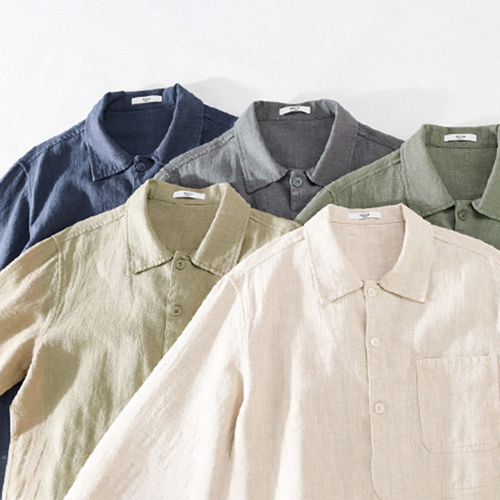 Buddha Stones通勤用 メンズ 無地ボタンデザイン コットンリネン 長袖シャツ ポケット付き - image 22