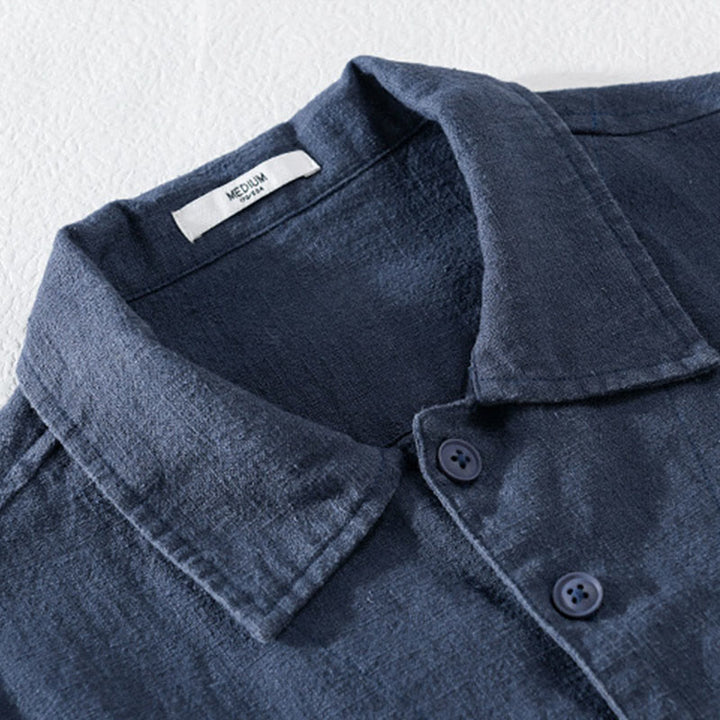Buddha Stones通勤用 メンズ 無地ボタンデザイン コットンリネン 長袖シャツ ポケット付き - image 13